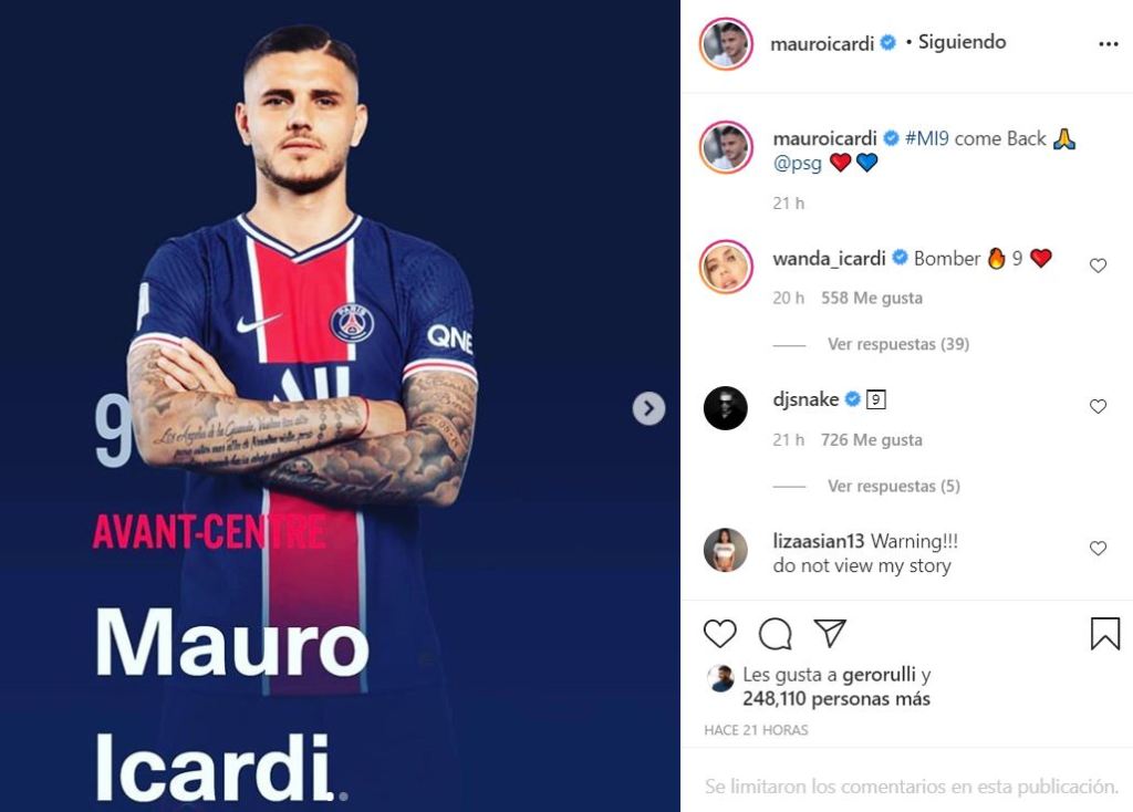 Icardi usará la camiseta número «9» en el&nbsp;PSG